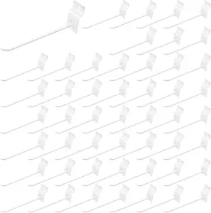 50 count 8 Inches White Slatwall Panel Hooks Bulk Set, Metal Slat Wall Hanging Display Hanger Hooks, Pegboard Organizer for Gridwall Garage Shop Retail