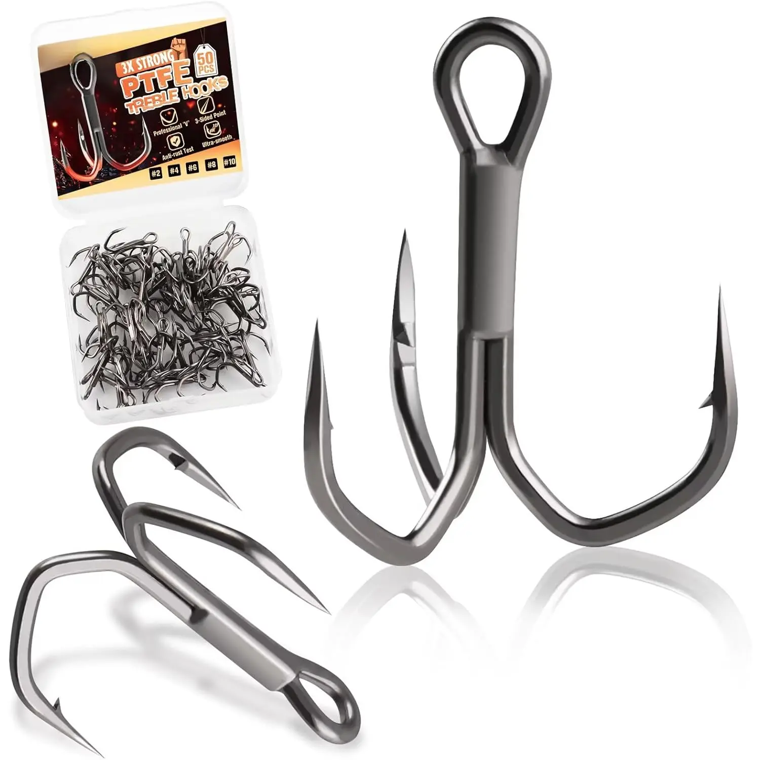 Fishing Treble Hooks 3X  Professional V Triple Fishing Hooks for Saltwater Freshwater 50 count Size #8#6#4#2