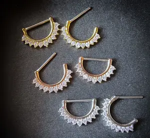 PAIR Lined CZ Gem Set Nipple Clicker Shields Rings Pierced Body Piercing Jewelry