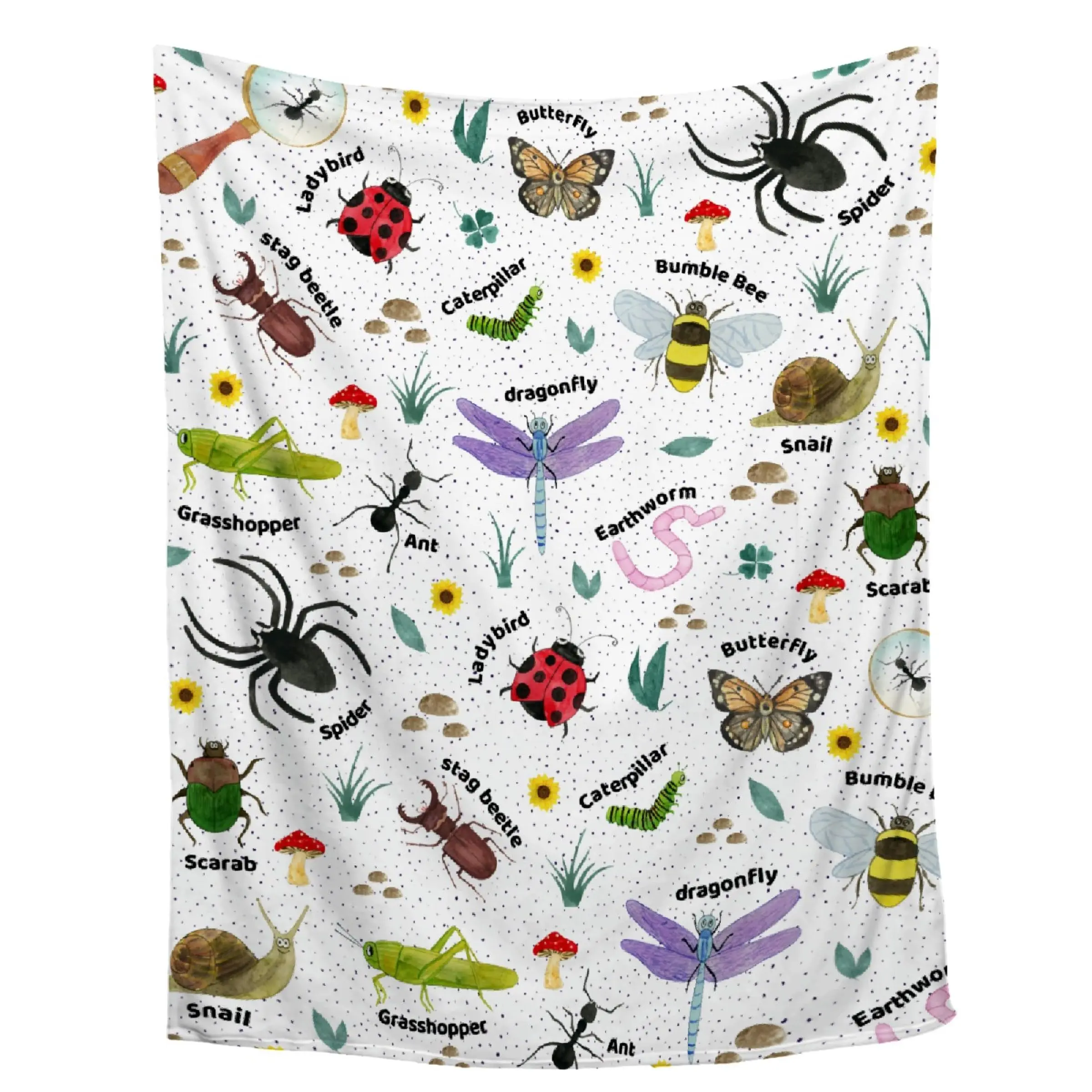 Bugs Insects Blanket  Gift for Boys Girls  Plush Cozy Beetle Decor Blanket for Sofa,Couchs,BedroomAll Seasons  40x50