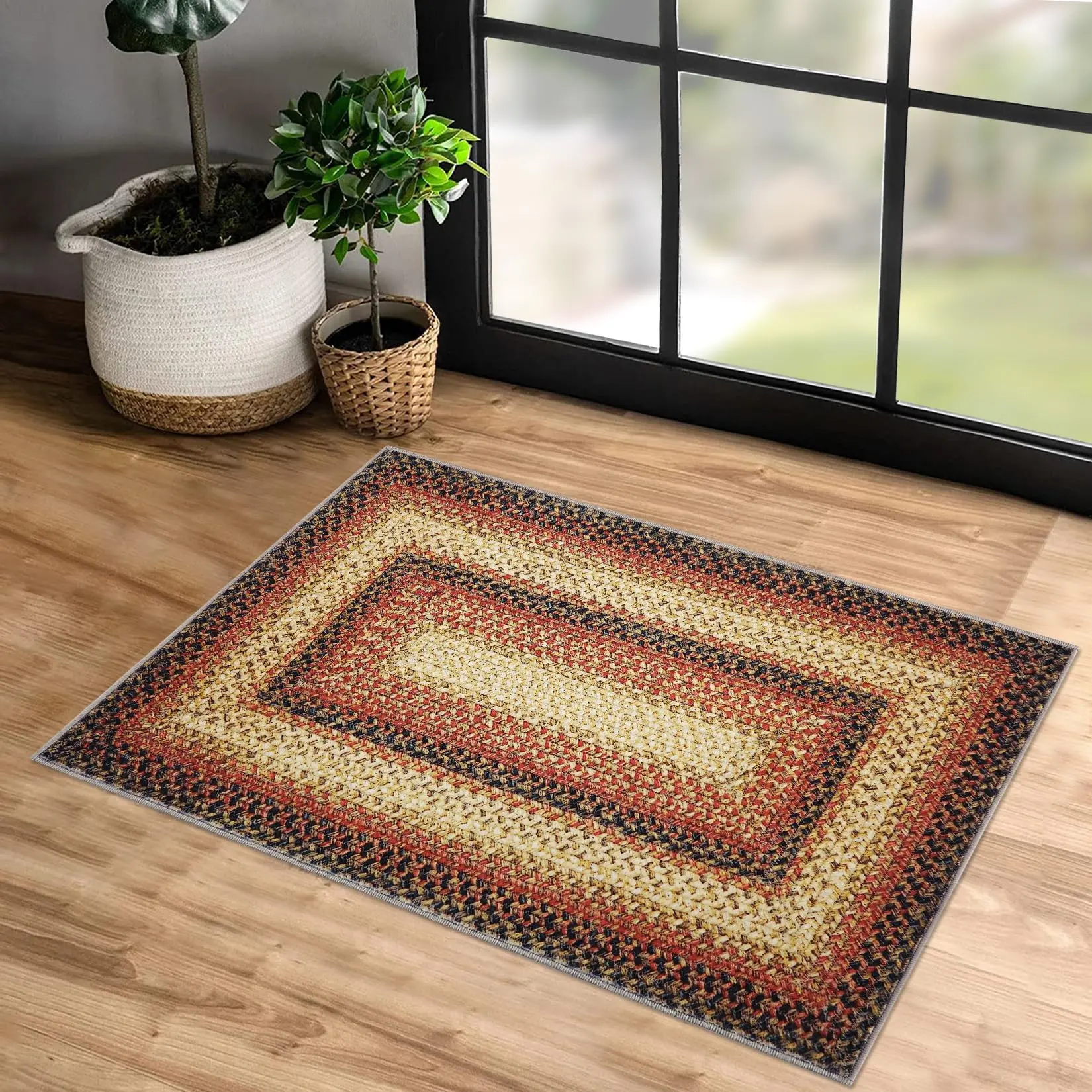 GARVEE Small Rug 2x3 Bedroom Rug Machine Washable Entryway Rug Boho Accent Throw Floor Cover Braided Print Area Rug Farmhouse Living Room Rug Modern Carpet for Kitchen, Red