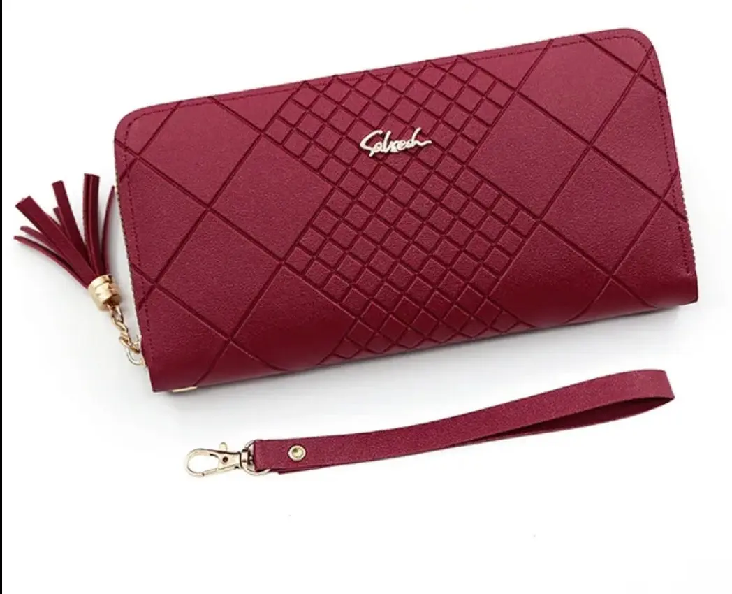 Women's Wallet, Long Solid PU Leather Wristlet Clutch with High-Capacity Organizer and Zipper Closure, Multi-Compartment