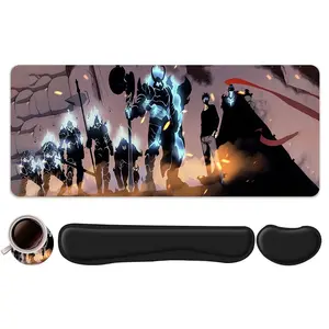 4pcs Anime Style Armored Warriors Design Mouse Pad + Keyboard Wrist Rest + Ergonomic Mouse Pad + Coaster Set For Desktop Decoration, Office Accessories Set Ergonomic Wrist Support, Computer Mat Mouse Pad Coaster For Home Office Gaming Anime Mousepad