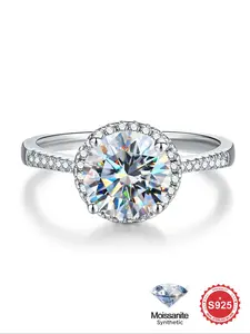 S925 Sterling Silver Synthetic Moissanite Ring, Round Ring for Women, Solitaire Engagement Ring, Eternal Promise Wedding Engagement Ring, Fine Jewelry Anniversary Gift for Women & Girls