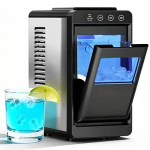 Kismile Countertop Ice Maker Machine 8 Bullet Ice in 6 Mins 26.5lbs/24Hrs Self-Cleaning with Blue Lighting Selectable Ice Size & Touch Display for Home Office Bar
