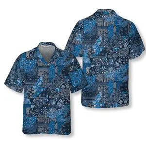 Blue Bandana Kerchief Paisley Pattern Hawaiian Shirt, Paisley Shirt For Men And Women, Paisley Print Shirt, Short Sleeve Casual Button Down Shirts Summer Beach Shirt, Tropical Floral Shirt