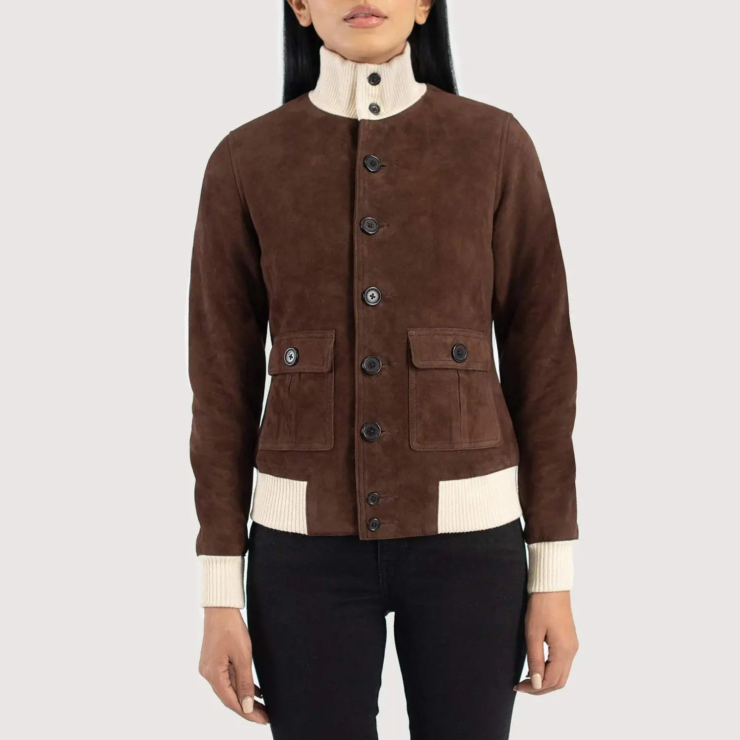 Women's Sasha A1 Brown Mocha Suede Bomber Jacket