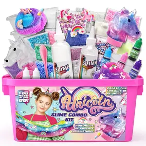 Unicorn Slime DIY Kit, Gradient Pearl Effect, Unicorn Decor Accessories, Fruit Scent, Stretchy, Stress Relief Craft Toy for Kids Aged 3+