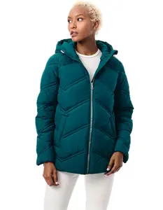 Chevron Quilt Hooded Puffer Poseidon