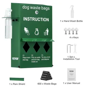 VEVOR Dog Poop Bag Dispenser with Hand Wash Bottle,  Lockable Outdoor Dog Waste Bag Holder with 600 Waste Bags, Stake, Pole, Fence & Wall Mounted Dog Poop Bag Storage, Pet Waste Station for Porch, Lawn