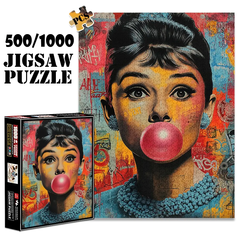 500/1000 Piece Puzzle For Adults Pop Art Bubble Gum Bubble Blower Paper Puzzle DIY Creative Game, Challenging Brain Decoration, Christmas and New Year Gifts