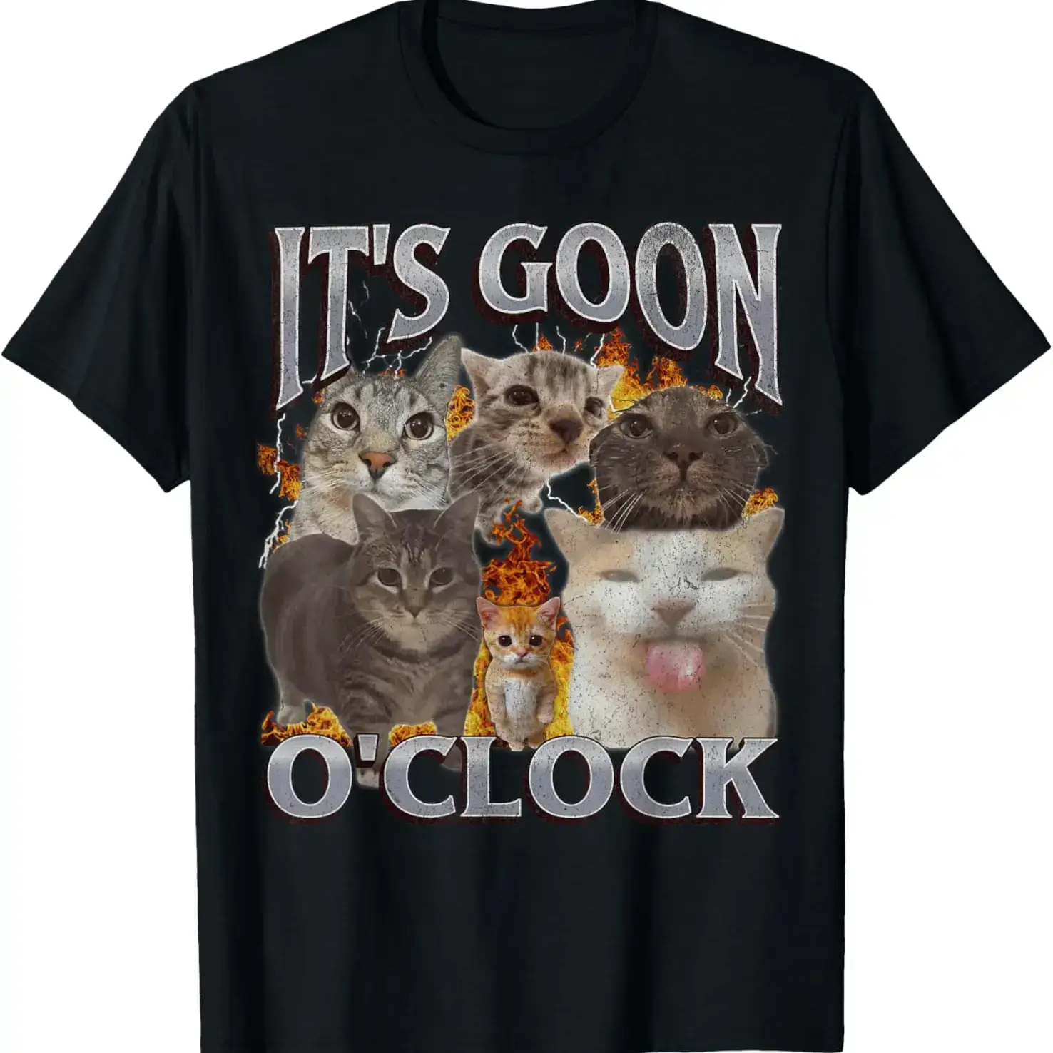Gooning O'clock Funny Cat Meme Bootleg Graphic T-Shirt, Adult Graphic Pure Cotton Shirt, Gift T-shirt Fabric Menswear casual cotton streetwear Crewneck Round Neck