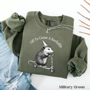 Off To Cause A Kerfuffle Sweatshirt, Funny Opossum Scooter Sweater, Mental Health Tee, Sarcastic Humor Shirt, Animal Lover Gift