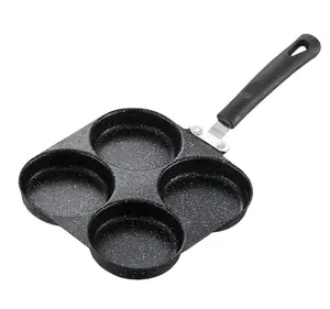 4-Cup Nonstick Egg Frying Pan, 20cm Black Granite Cookware for Breakfast, Pancake, Burger, Fried Egg, Omelet, Non-Stick Egg Cooker with Heat-Resistant Handle, Suitable for Gas Stove & Induction, Easy to Clean, Mini Pancake Maker for Meal Prep