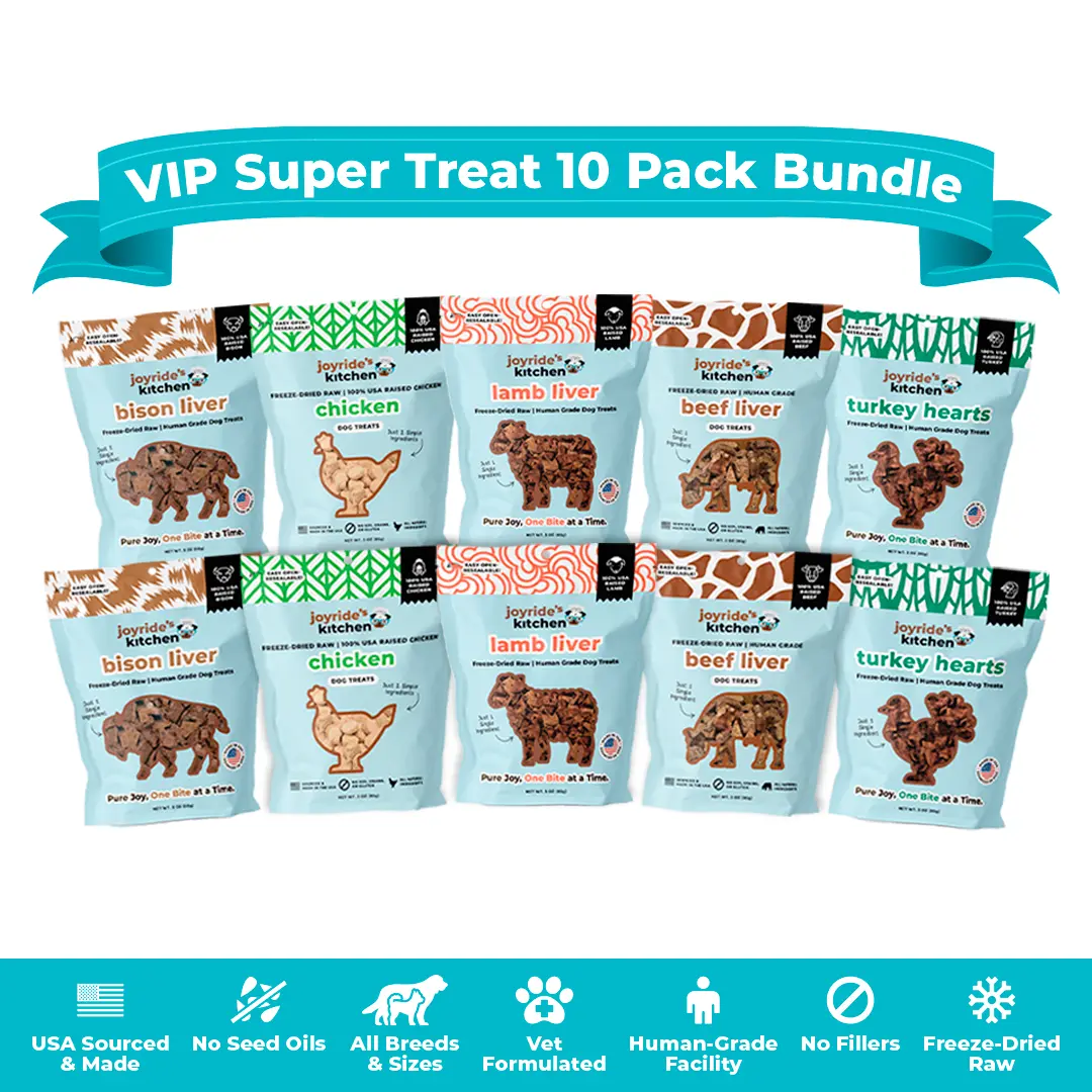 VIP Dog Treat Bundle 10 Pack, Freeze Dried Raw Dog Treats, USA Sourced & Made, High Protein Training Treats, Healthy Natural Snacks for Dogs, Bundle & Save | Joyride’s Kitchen