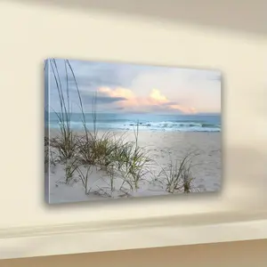 Print Painting 1 Piece Quiet Beach Sunset Canvas Wall Art, Framed Fabric Poster, Seaside Scenery Print, Ocean Inspired Design, Suitable for Living Room, Bedroom, Office Decoration, Ready to Hang