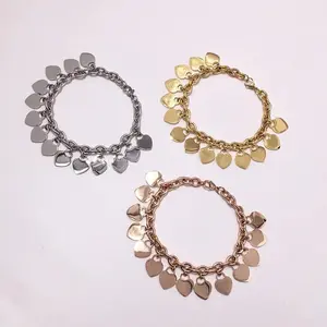 Titanium Steel Heart Shaped Bracelet Thick Chain Personalized Vintage Design Love Pendant Hand Jewelry Fashion Accessories