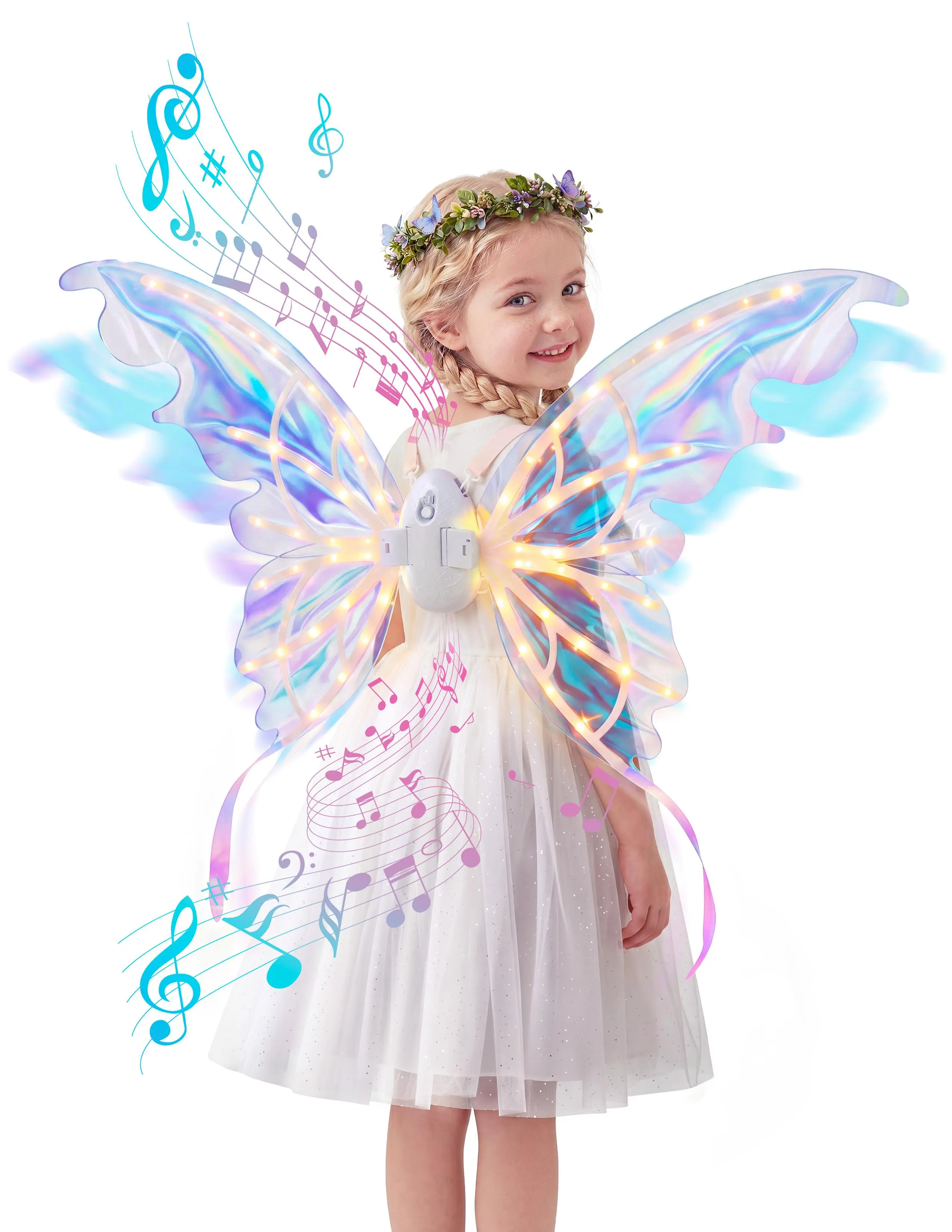 Electric Butterfly Wings Set, Moving Fairy Wings with Music and LED Lights, Light up Glowing Angel Wings Costume for Kids Girls for Halloween Cosplay Party, Birthday Gifts