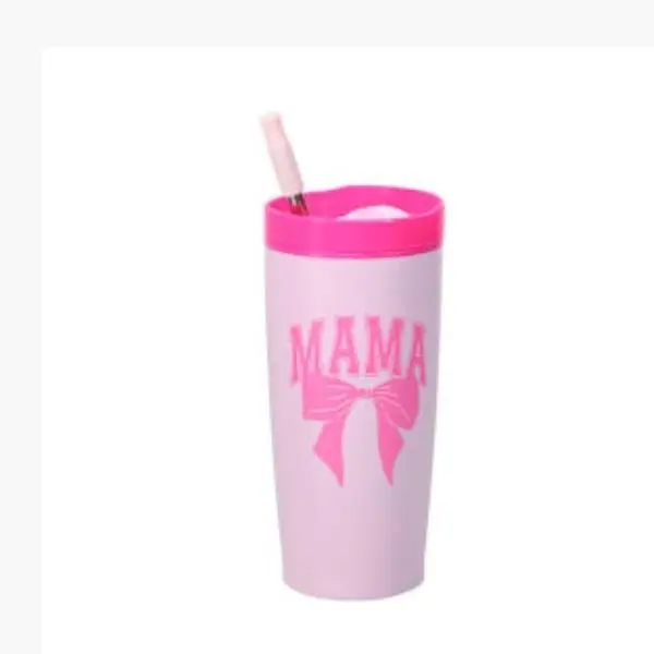 Mamma Cup - Pink Tumbler with Bow Design and Straw, Perfect for Daily Use