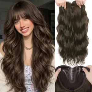 HMD Hair Topper With Bangs 20 Inch Toppers for Women with Thinning Hair, Adds Volume & Length, Lightweight & Breathable,Human Hair Mixed Synthetic