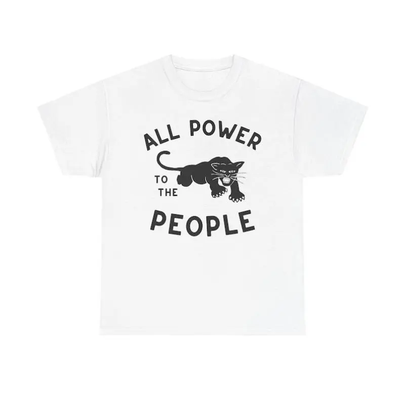 All Power to the People Black Panther Party T-shirt - Short Sleeve Cotton Tee for Men Casual Streetwear Top Natural Material Political Gift Round Neck Stylish Menswear Tropical