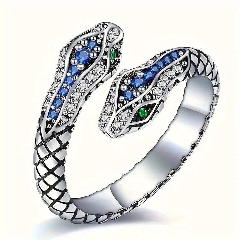 Chic Adjustable Snake Ring - Blue Alloy, Perfect for Daily Wear & Parties Chic Adjustable Snake Ring - Blue Alloy, Perfect for Daily Wear & Parties