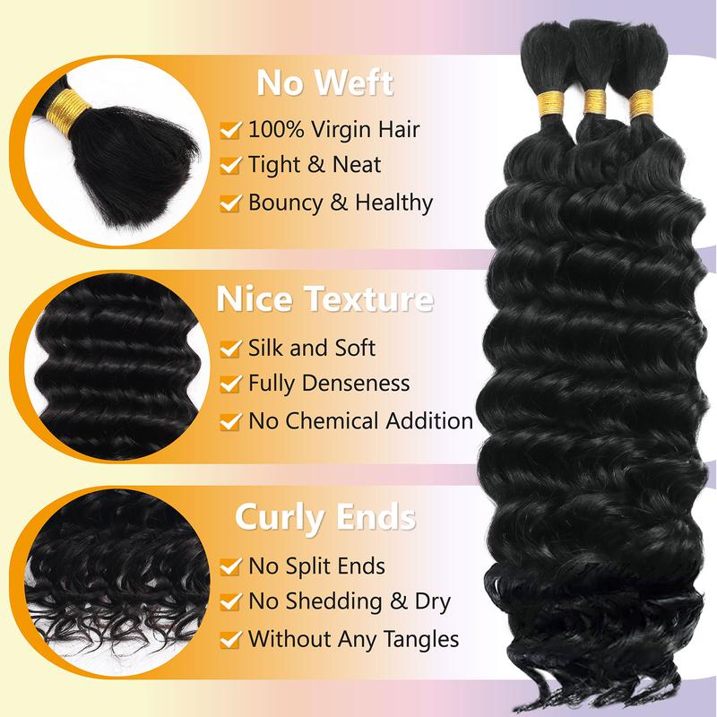 Bohemian Braiding Human Hair, Deep Water Wave Bulk Braiding Hair, 12A Grade Wet & Wavy Curly Human Hair Extensions, 3 Bundles 110g, Natural Color, Weft-Free Design, Unisex Hair Pieces Bohemian Braiding Human Hair, Deep Water Wave Bulk Braiding Hair, 12A Grade Wet & Wavy Curly Human Hair Extensions, 3 Bundles 110g, Natural Color, Weft-Free Design, Unisex Hair Pieces