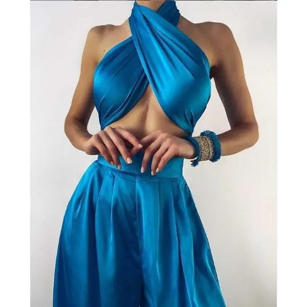 Cross High Waist Satin Jumpsuits