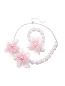 Elegant Floral Pearl Jewelry Set for Girls, Delicate Princess Style Accessories, Perfect Gift for Children, Stylish Necklace & Bracelet