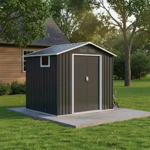 Storage Shed, Metal 7' X 4.3' Outdoor Building Organizer with 4 Vents & Double Sliding Door for Garden Backyard Farm
