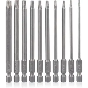 10 count Torx   Drill Bit Set T6 T7 T8 T10 T15 T20 T25 T27 T30 T40 Torx Bits 1/4 Inch  Hex Shank 4 Inch Length S2 Steel Tamper Proof   Bits Tools