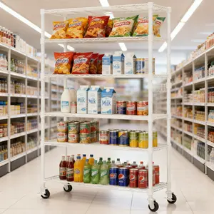 FCH Six-Layer Display Rack with Free Combination and Detachment 1 Row of Side Hooks Adjustable Feet and Casters Iron 117x45x208cm