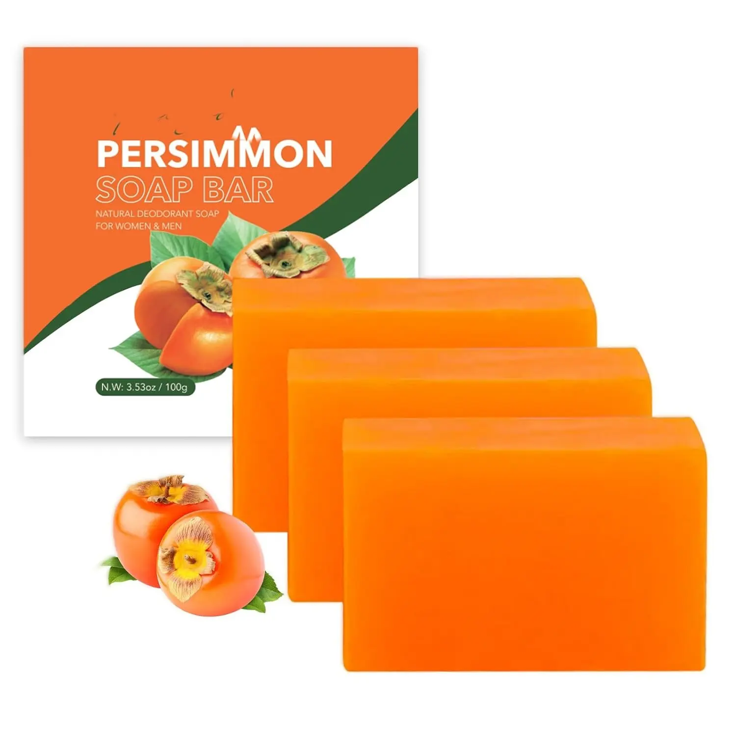 Natural Persimmon Deodorant Body Bar - Unisex Gentle Cleansing Cleanser with Organic Kojic Acid, Turmeric, Lemon, Coconut, Moisturizing, Nourishing, Exfoliating, Soothing Multi-Pack Soap & Mist Spray
