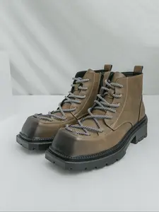Men's Fashion British Style Thick Sole Lace-Up Boots, Square Toe Casual Shoes, Comfortable and Stylish Footwear for Daily Wear