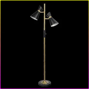 Axis Brassed Gold Floor Lamp with 4-Way Switch Double Spots with Metal Base