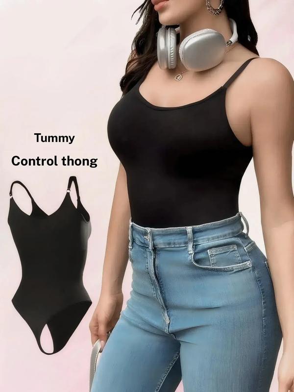 Seamless Covered Bust Jumpsuit Thong Bodysuit Fit Womenswear Comfort Shapewear Basic , Breathable Hip , Solid Adjustable Strap Thong Shapewear Bodysuit Compression Skinny Tummy Control Black Activewear Athletic Minimalist Sportswear