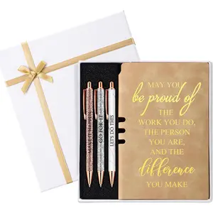 5 Pcs Employee Appreciation Gift Leather Journal Notebook 3 Ballpoint Pens with Box Graduation Thank You Gift for Nurse Volunteer Teacher Secretary Assistant Coworker Women(Khaki)
