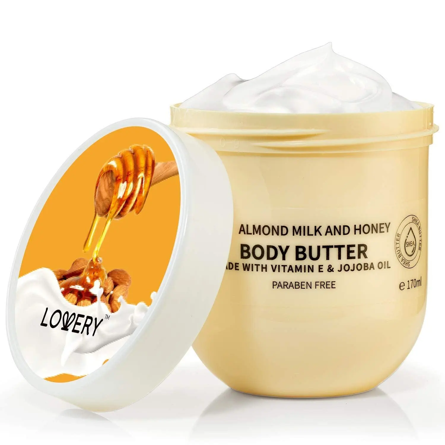 LoveryGifts Almond Milk and Honey Body Butter – 6oz Whipped Cream Moisturizer with Jojoba Oil for Deep Hydration & Nourished Skin – Luxurious Skincare for All Skin Types