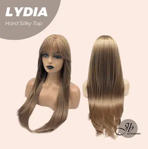 JBEXTENSION 28 Inches Scalpiana Long Wolf Cut Light Brown 3.5X4 Hard Silky Top Natural Scalp Effect Wig With Bangs LYDIA