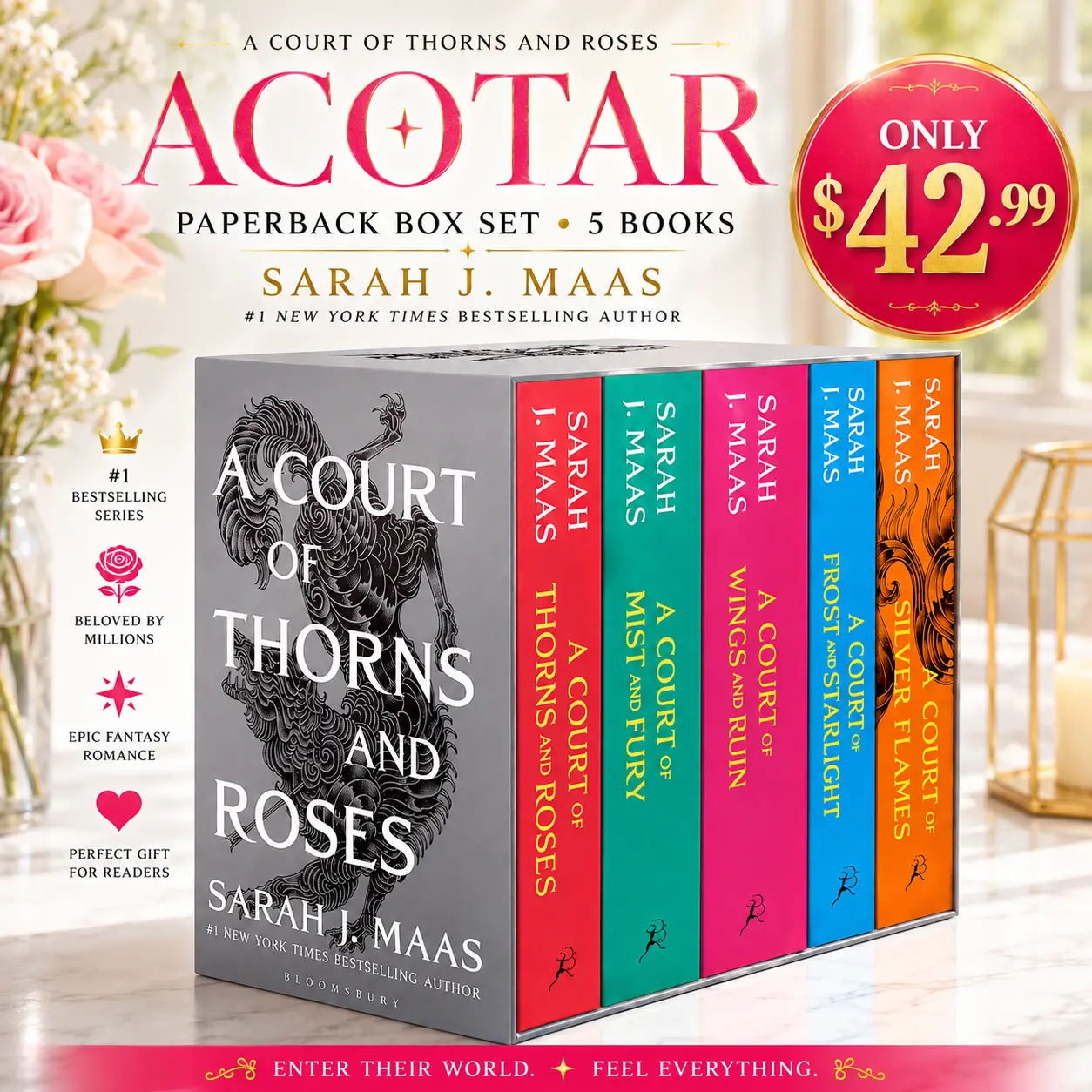A Court of Thorns and Roses (ACOTAR) 5-Book English Regular Softcover Box Set - Fantasy Romance Collection by Sarah J. Maas, BookTok Bestseller
