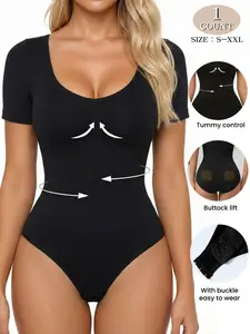 2026 Spring Summer Women's Seamless Short Sleeve Bodysuit with Adjustable Bottom Design, Daily Shape Support and Comfort, Essential for Casual and Sports