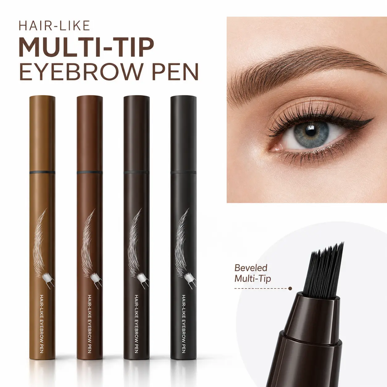 Multi-Tip Hair-Like Eyebrow Pen, Waterproof Quick-Dry Brow Marker, Natural Microblading-Effect Eyebrow Pencil for Defined Brows