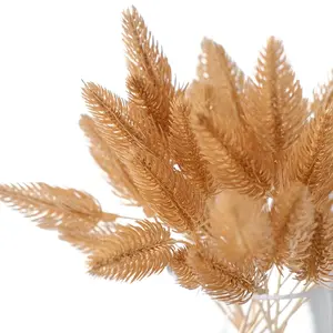 4-Pack 11" Metallic Gold Artificial Pine Branches Faux Flexible Pine Needle Sprigs for Holiday & Wedding Decor