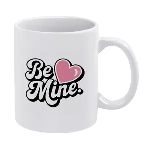 BE MINE 11oz Valentine's Mug. A mug of eternal commitment. 'BE MINE' and love bands. Committed gift.