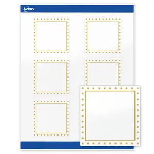 Avery Printable Square Labels, Gold Border with Gold Dots, 3" x 3", Glossy White Square Labels, Permanent, Laser/Inkjet, 60ct, Great for Product Labels