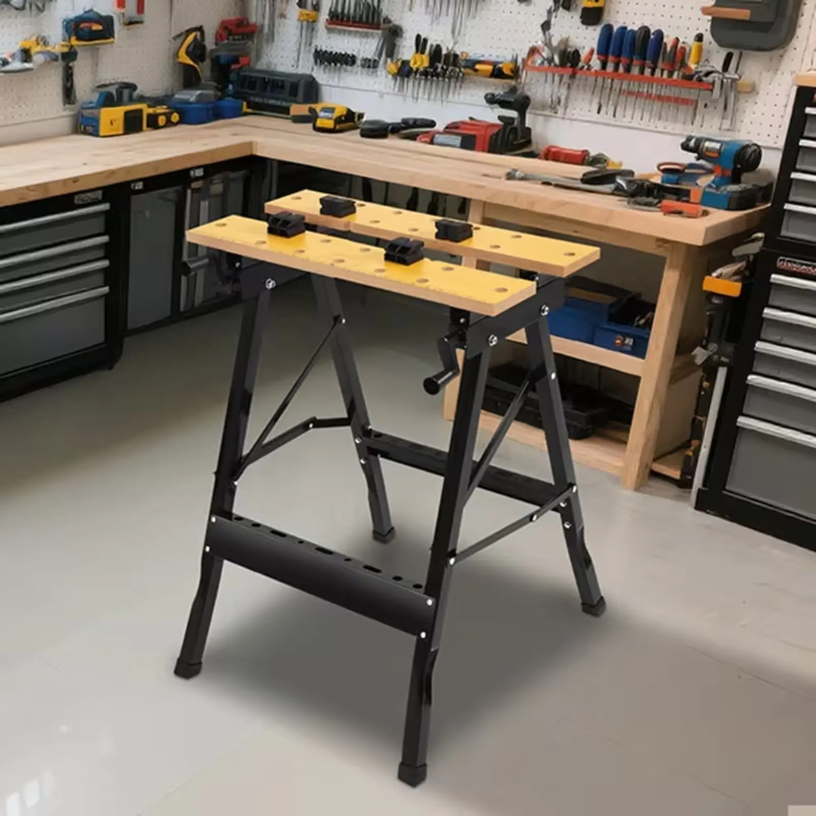Portable Workbench, Folding Carpenter Saw Table with Adjustable Clamps - Easy to Transport with Heavy-Duty Steel Frame, 150 Lbs Capacity