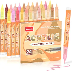 Acrylic Brush Marker Pen,24 Color Macaron/Skin Tones Art Markers,Soft Brush Tip, Quick-Drying Waterproof Acrylic Paint Markers for Illustration Sketching, Wood,Glass,Fabric,Rocks Painting