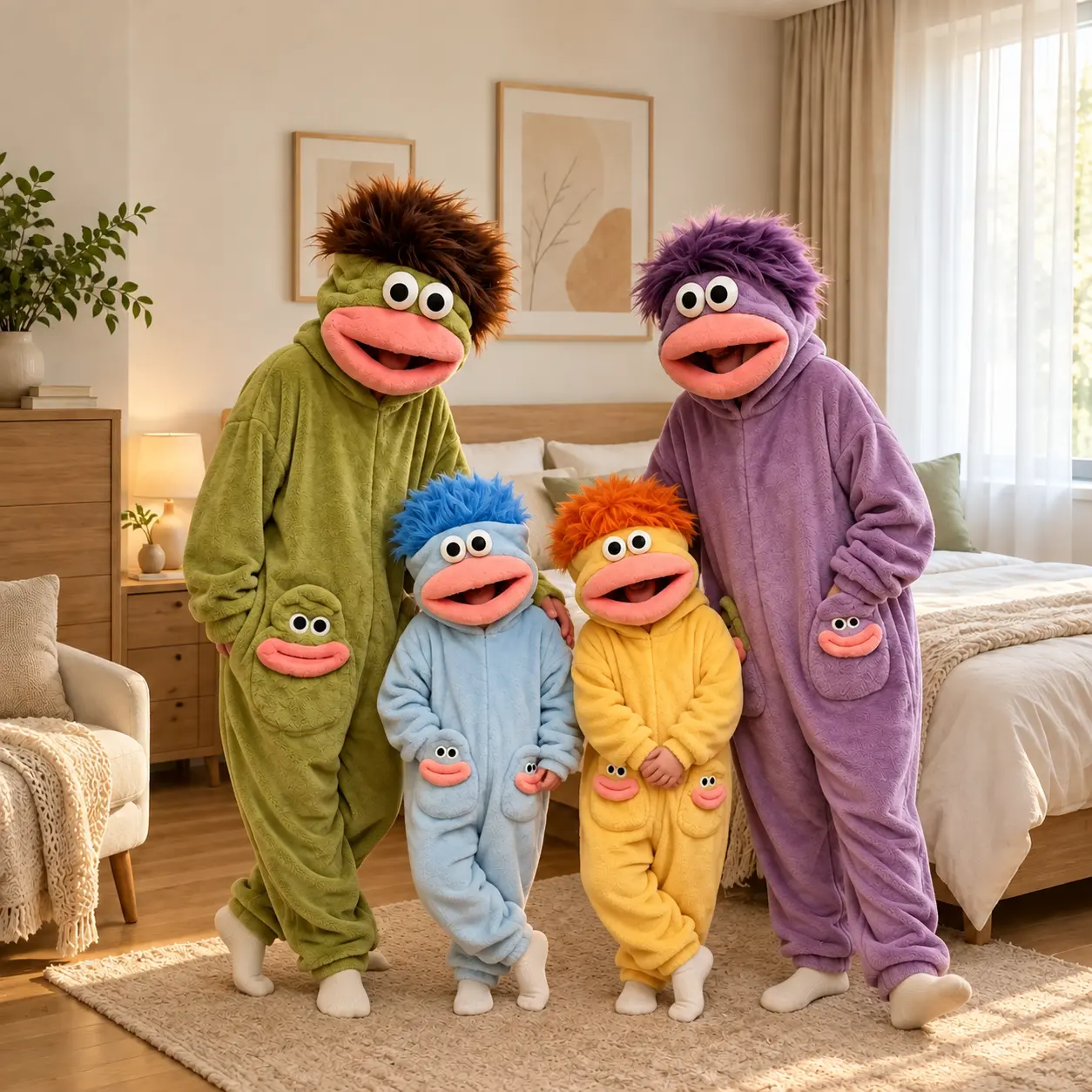 Big Mouth Family Pajamas Set, Cozy Fleece One Piece Jumpsuit Sleepwear for Adults and Kids, Funny Animal Outfit, Soft Warm Matching Parent Child Loungewear for Home Party Womenswear Casual