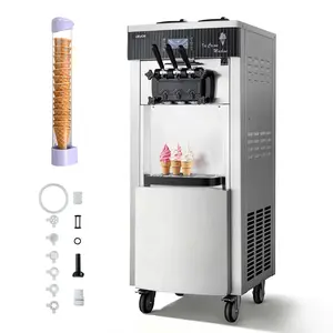 VEVOR Commercial Ice Cream Machine, 20-28L/H Yield, 2200W 3-Flavor Freestanding Soft Serve Ice Cream Maker with 2x 6L Hoppers Hopper Agitation, Pre-Cooling Self-Cleaning for Snack Dessert Shops