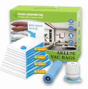 Vacuum Bag with Electric pump, Multi Size Vaccum Clothes Storage  Bag & 1 Pump, Compression for Comforters and Blankets, Sealer Clothes Storage, Bedding Room School, Travel Family Organizers Reusable Waterproof Space Saving